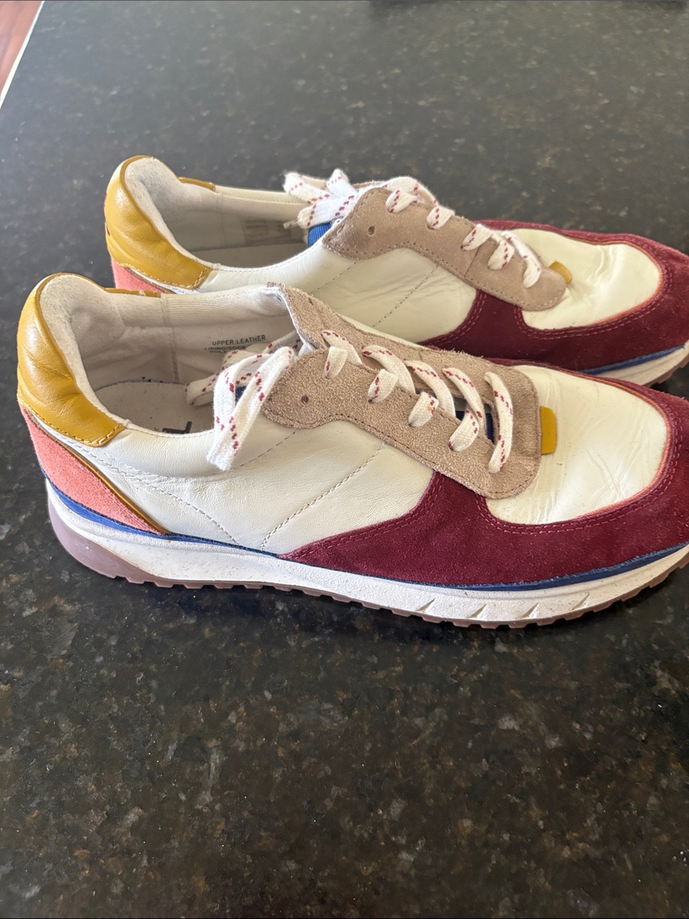 Madewell Multicolor Leather & Suede Runner Sneakers in White, Burgundy, Mustard